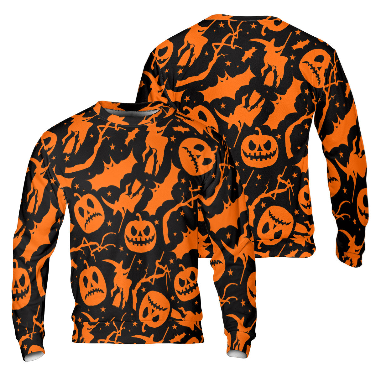 Funny Pumpkins & Witches Halloween Pattern Sweatshirt - HYPERFAVOR