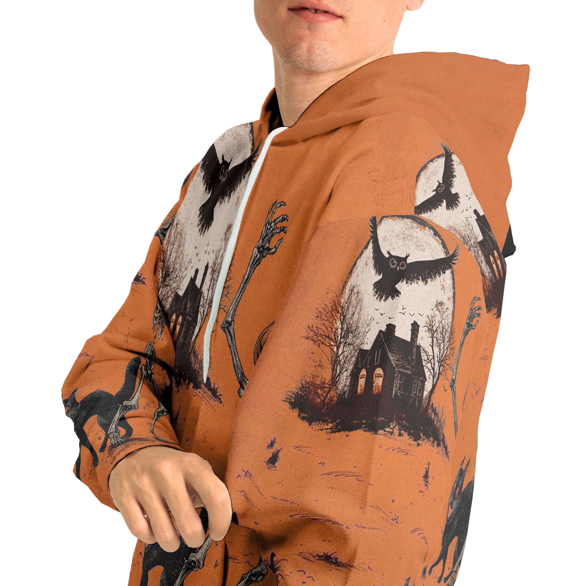 Funny Retro Pumpkins Skull Halloween Silhouette Orange Hoodie - HYPERFAVOR