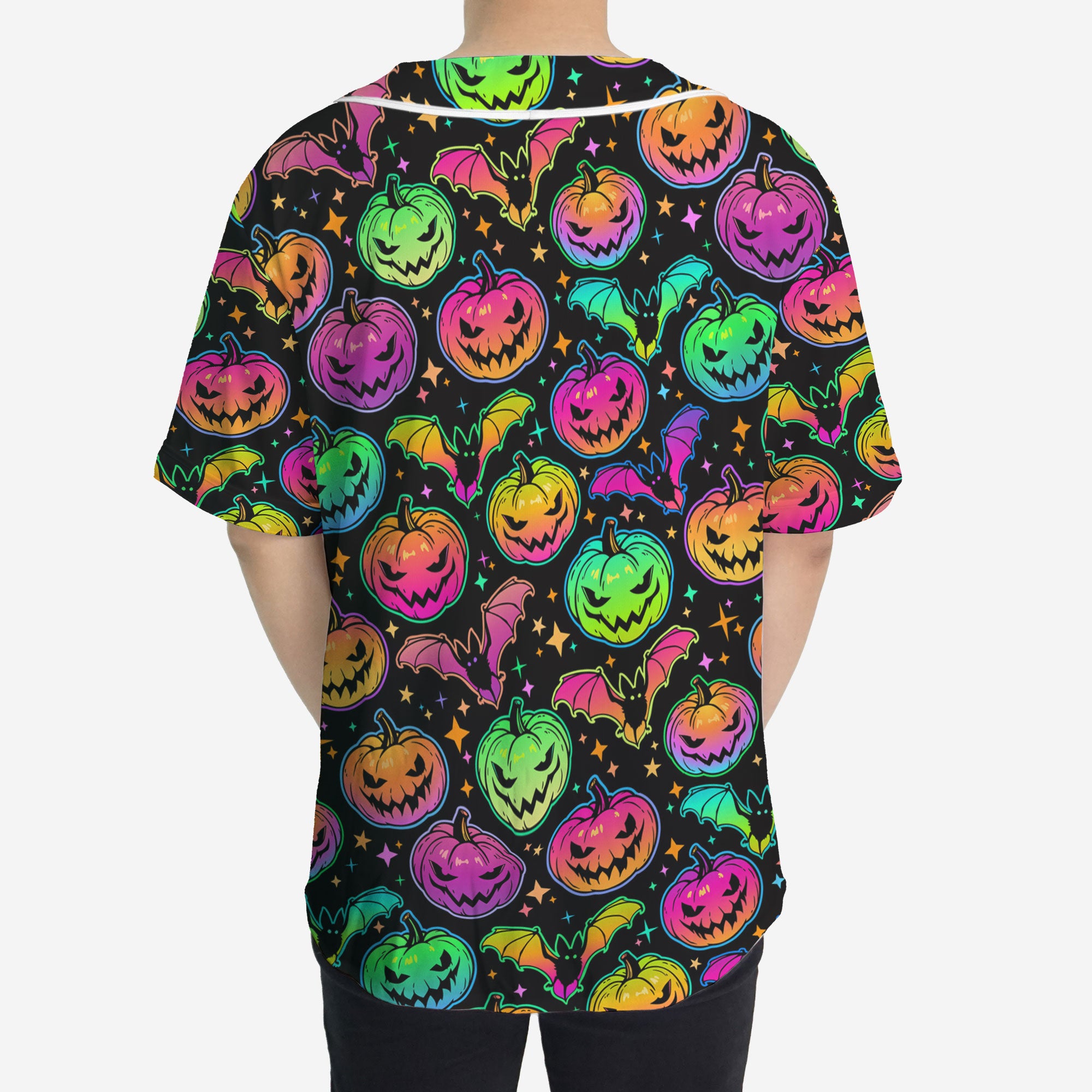 Neon Ghost Pumpkin Halloween Baseball Jersey - HYPERFAVOR