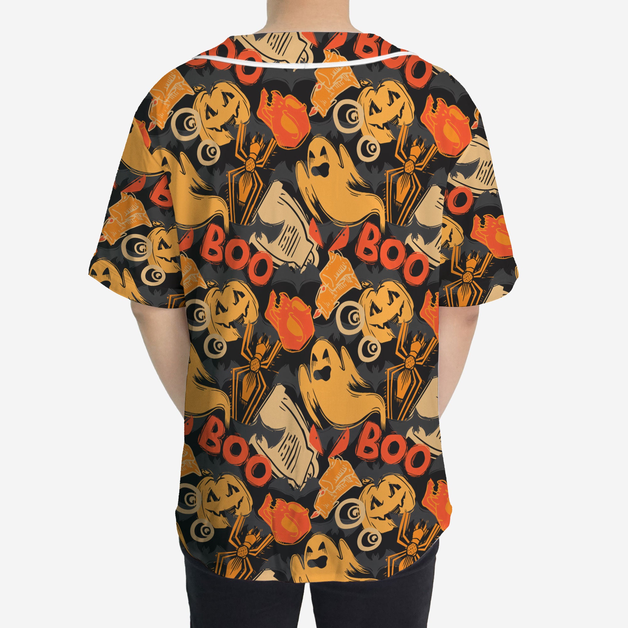 Ghost Pumpkins Halloween Abstract Seamless Pattern Baseball Jersey - HYPERFAVOR