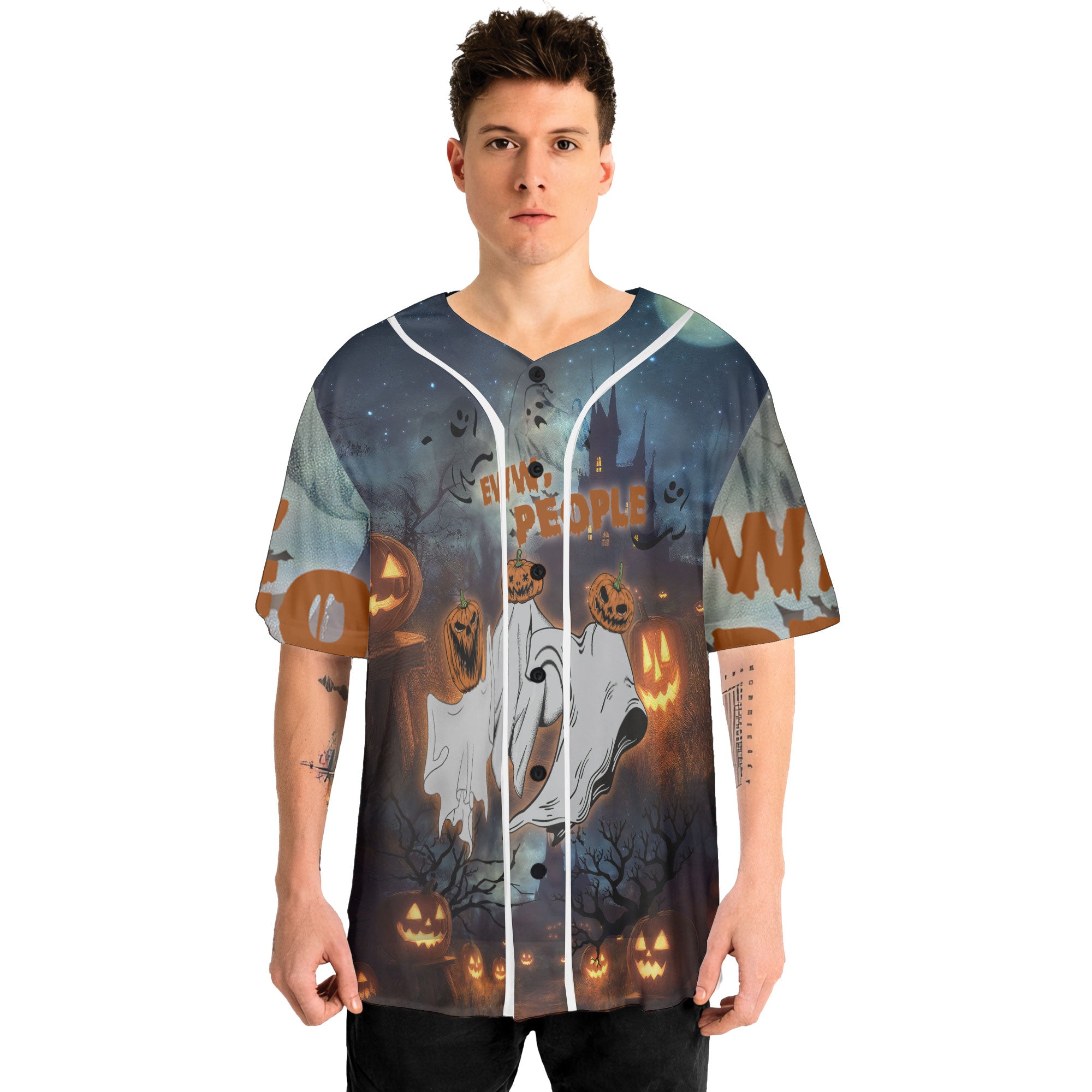 Scary Ghost Pumpkins In Midnight Halloween Baseball Jersey - HYPERFAVOR