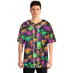 Neon Ghost Pumpkin Halloween Baseball Jersey - HYPERFAVOR