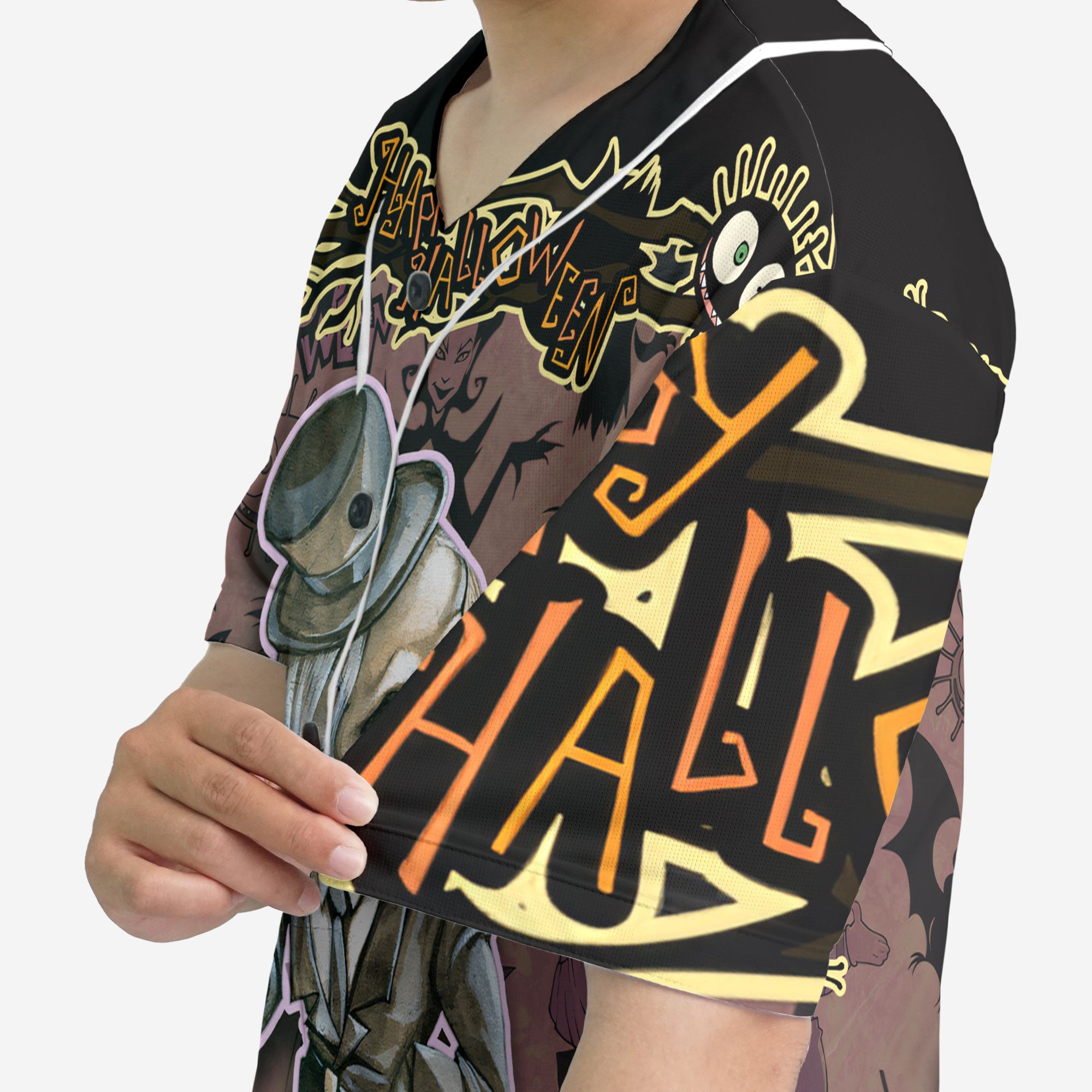 Cartoon Halloween Illustration Frame Of Diverse Evil Baseball Jersey