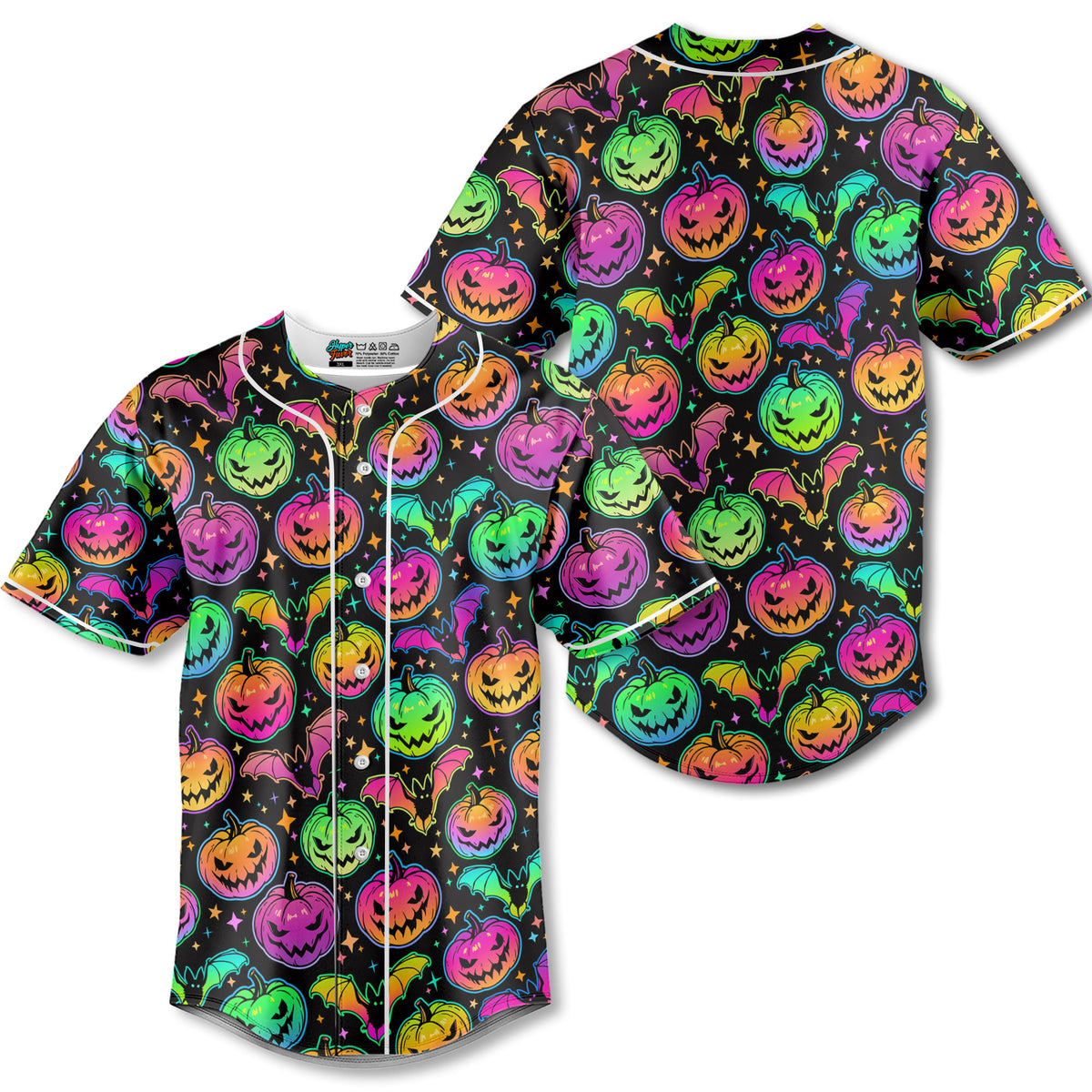 Neon Ghost Pumpkin Halloween Baseball Jersey - HYPERFAVOR