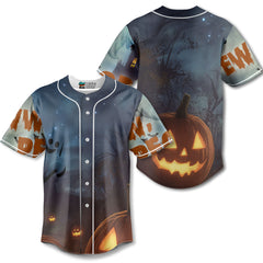 Scary Ghost Pumpkins In Midnight Halloween Baseball Jersey - HYPERFAVOR