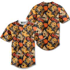 Ghost Pumpkins Halloween Abstract Seamless Pattern Baseball Jersey - HYPERFAVOR