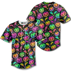 Neon Ghost Pumpkin Halloween Baseball Jersey - HYPERFAVOR