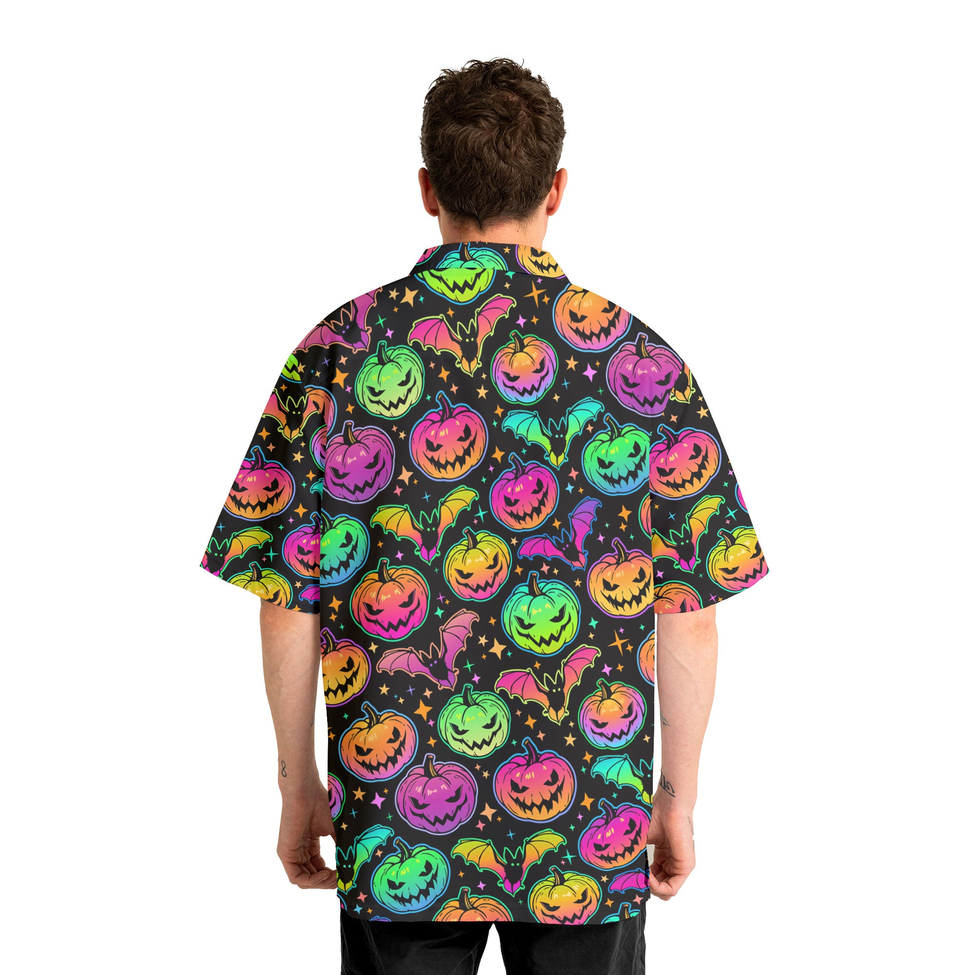 Neon Ghost Pumpkin Halloween Hawaiian Shirt - HYPERFAVOR