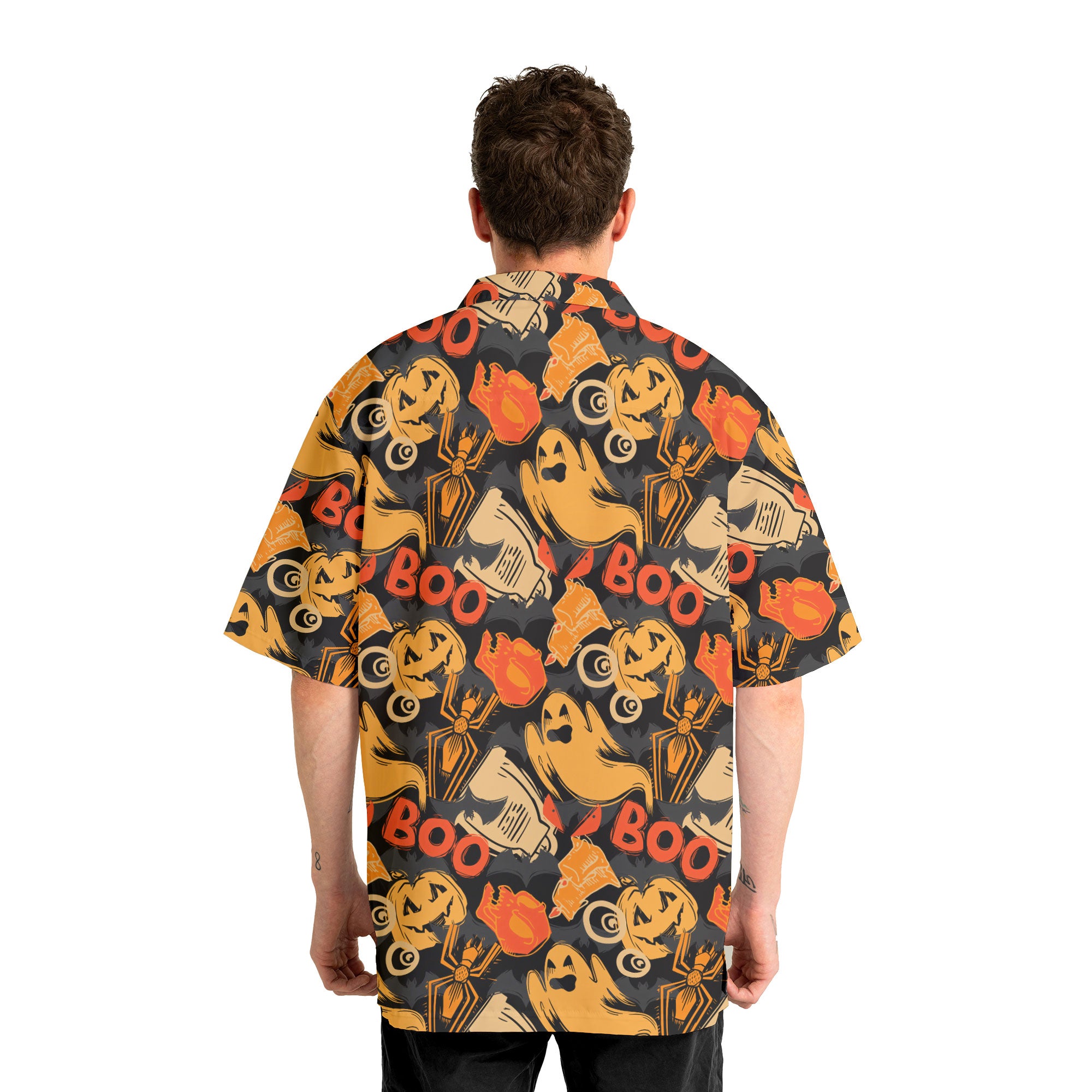 Ghost Pumpkins Halloween Abstract Seamless Pattern Hawaiian Shirt  - HYPERFAVOR