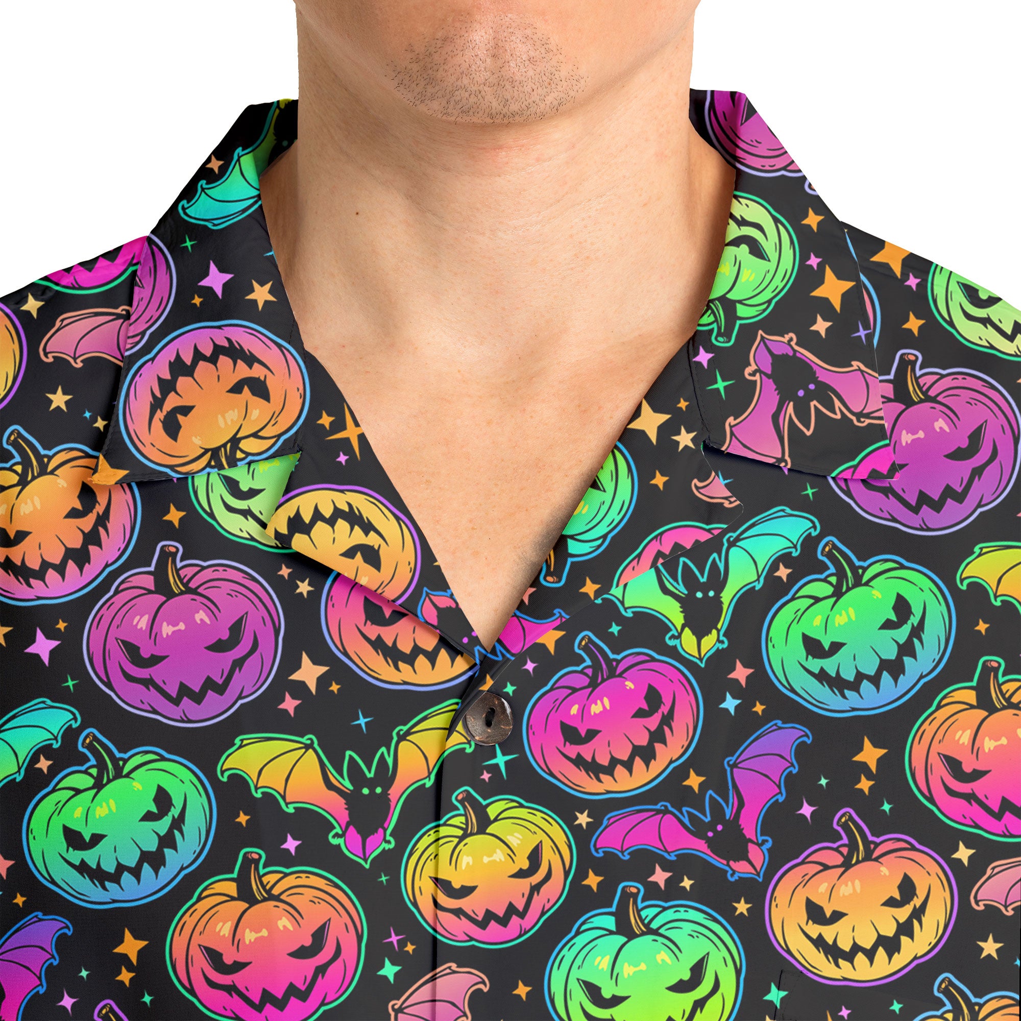 Neon Ghost Pumpkin Halloween Hawaiian Shirt - HYPERFAVOR