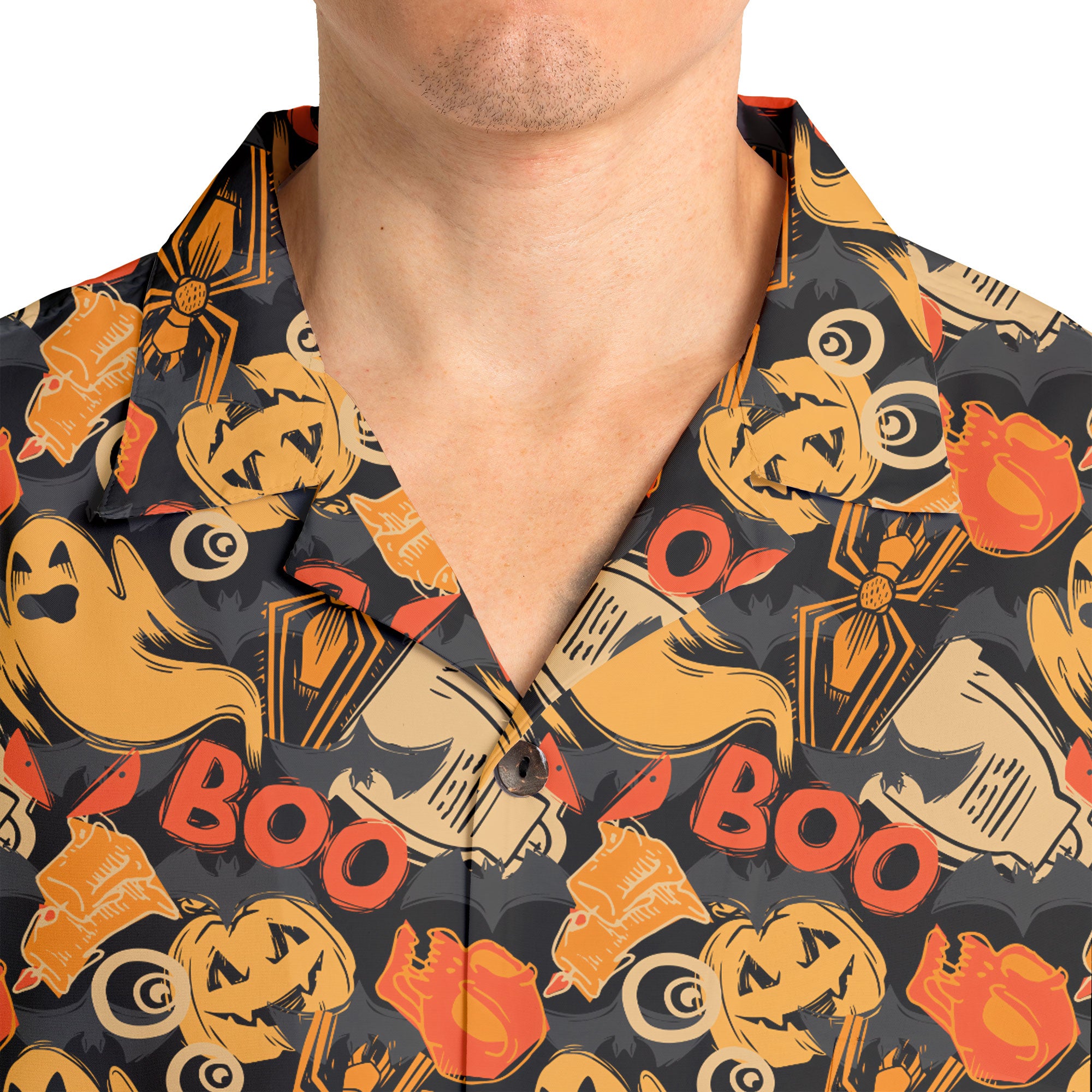 Ghost Pumpkins Halloween Abstract Seamless Pattern Hawaiian Shirt  - HYPERFAVOR