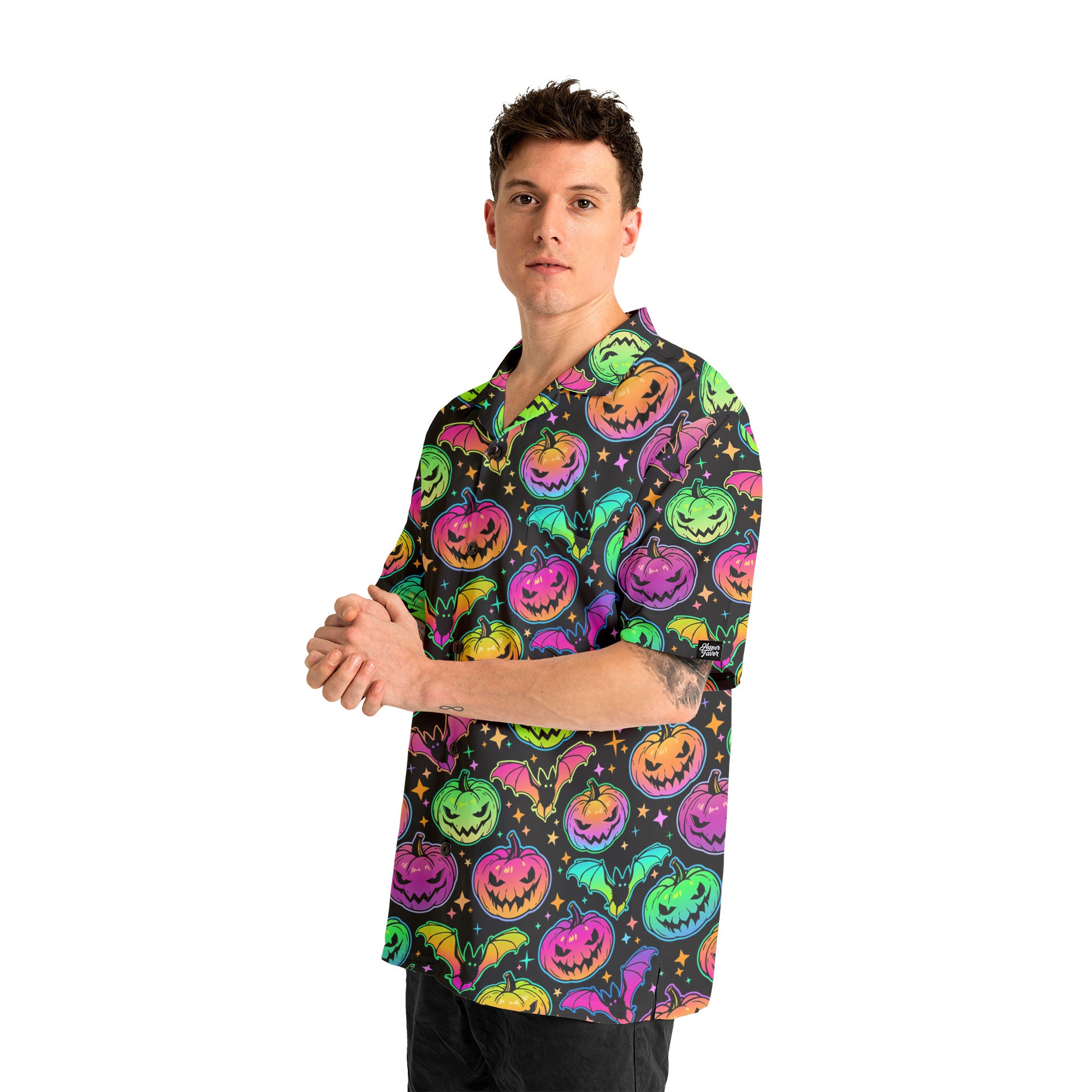 Neon Ghost Pumpkin Halloween Hawaiian Shirt - HYPERFAVOR