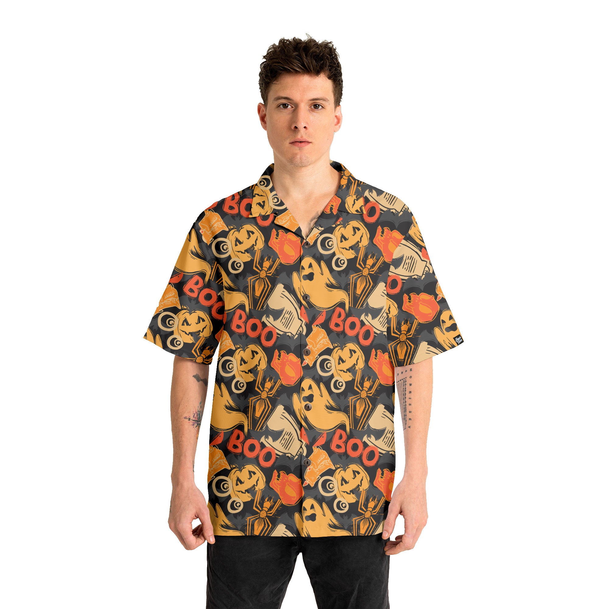 Ghost Pumpkins Halloween Abstract Seamless Pattern Hawaiian Shirt  - HYPERFAVOR