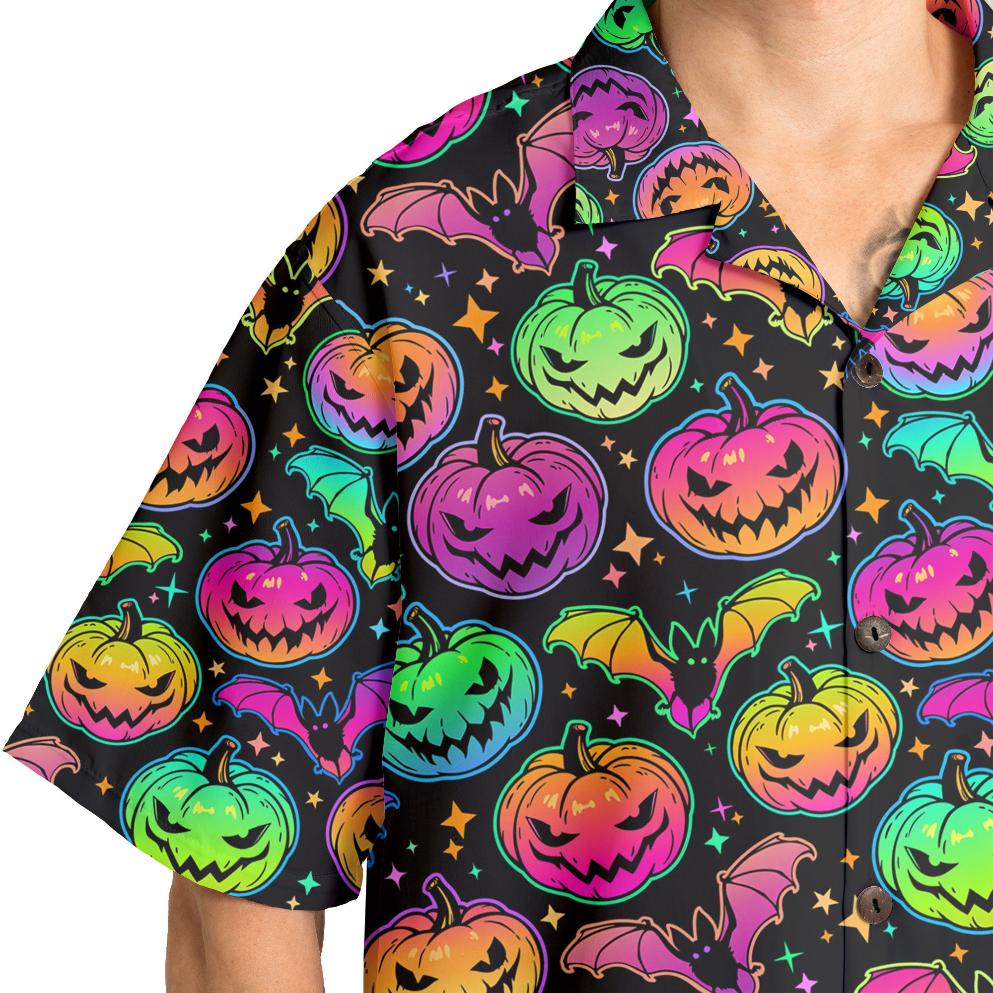 Neon Ghost Pumpkin Halloween Hawaiian Shirt - HYPERFAVOR