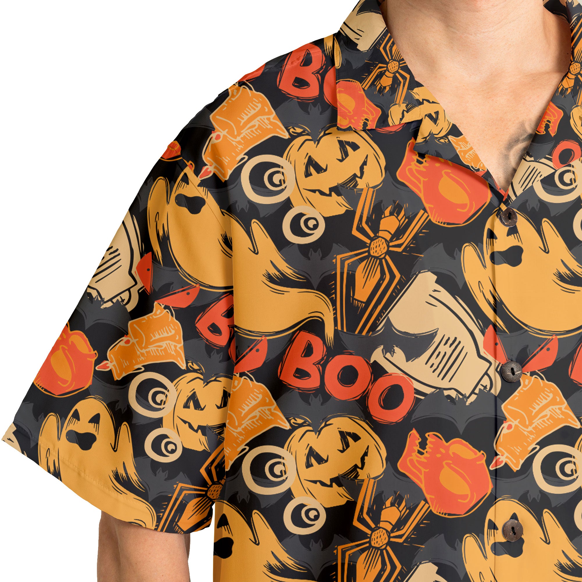 Ghost Pumpkins Halloween Abstract Seamless Pattern Hawaiian Shirt  - HYPERFAVOR