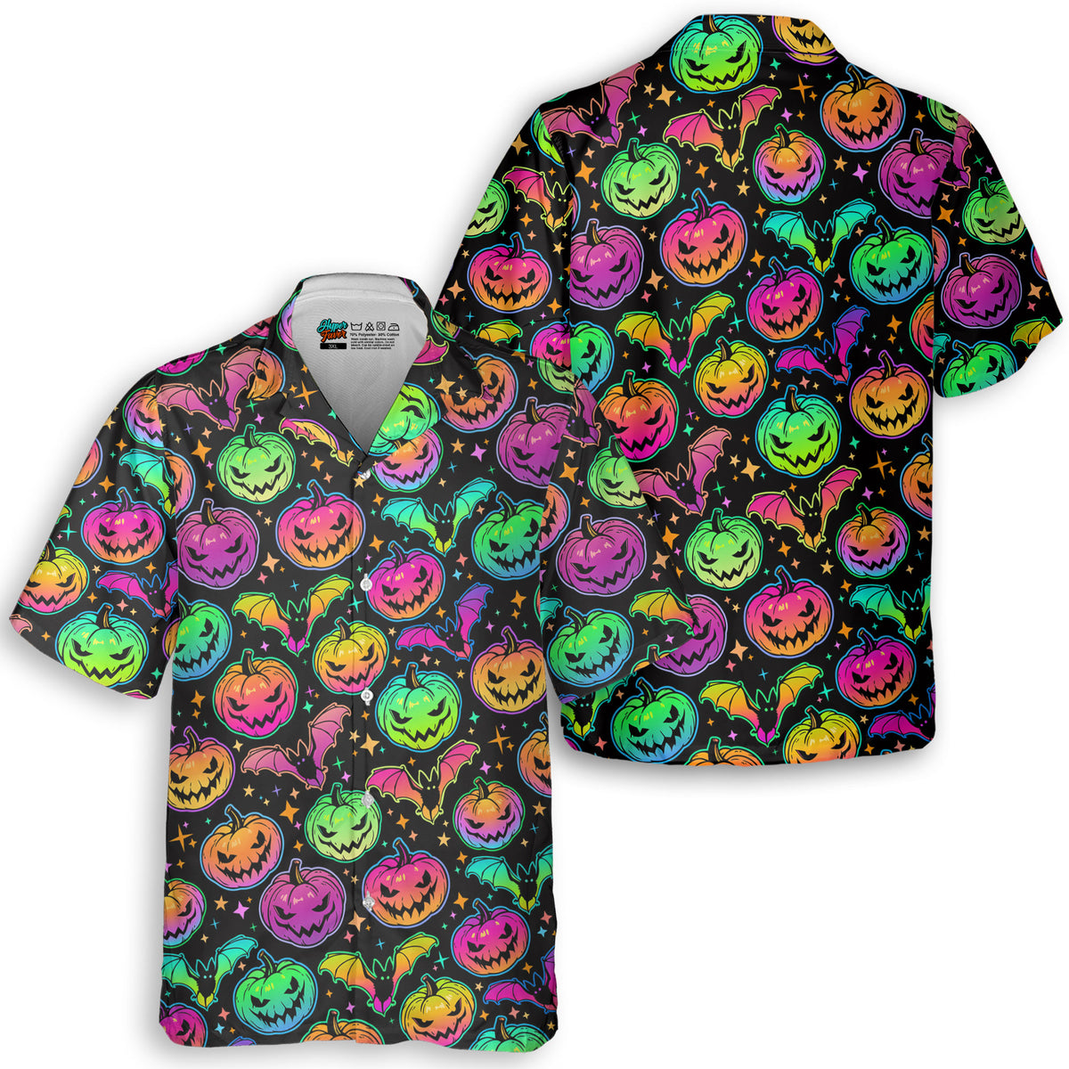 Neon Ghost Pumpkin Halloween Hawaiian Shirt - HYPERFAVOR