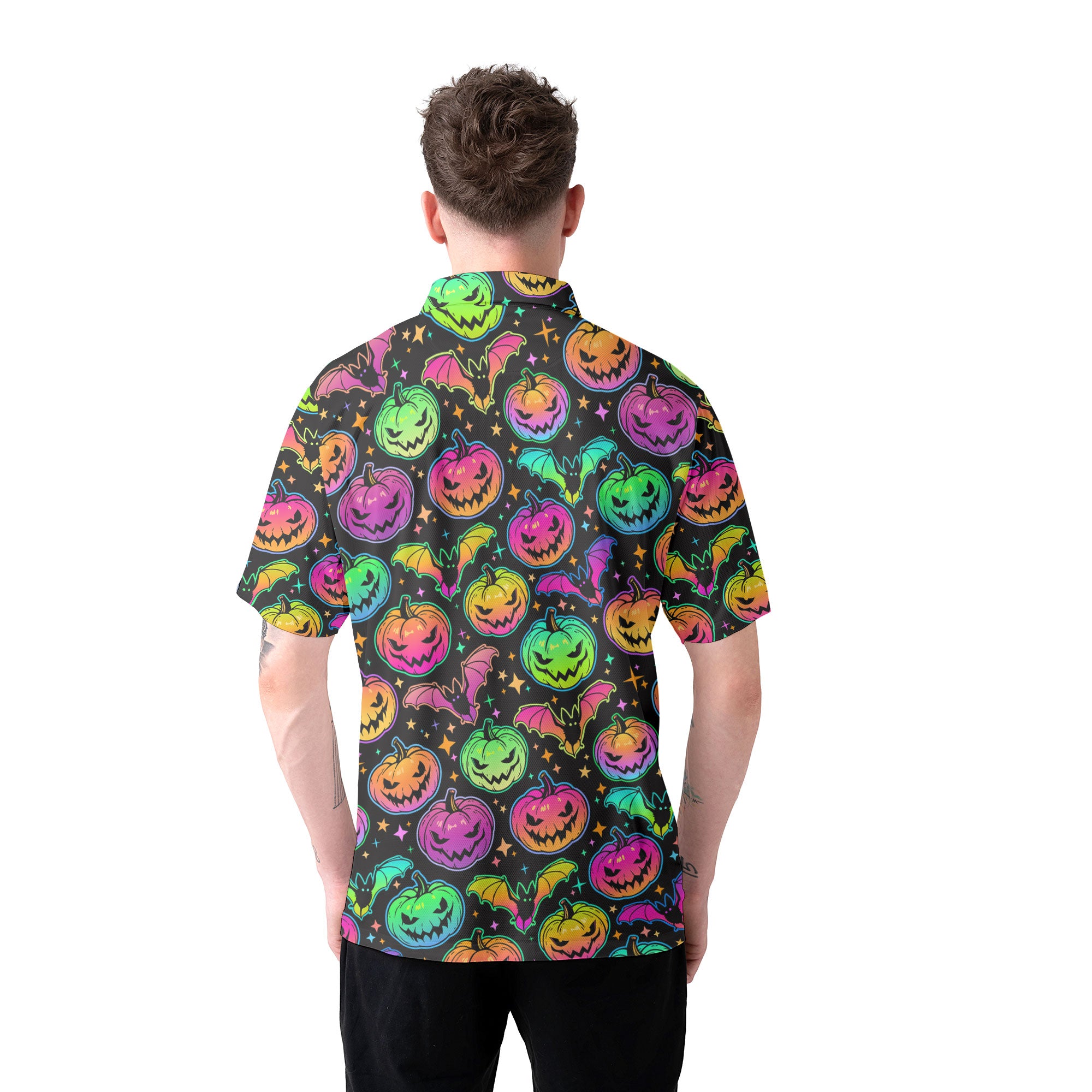 Neon Ghost Pumpkin Halloween Polo Shirt - HYPERFAVOR