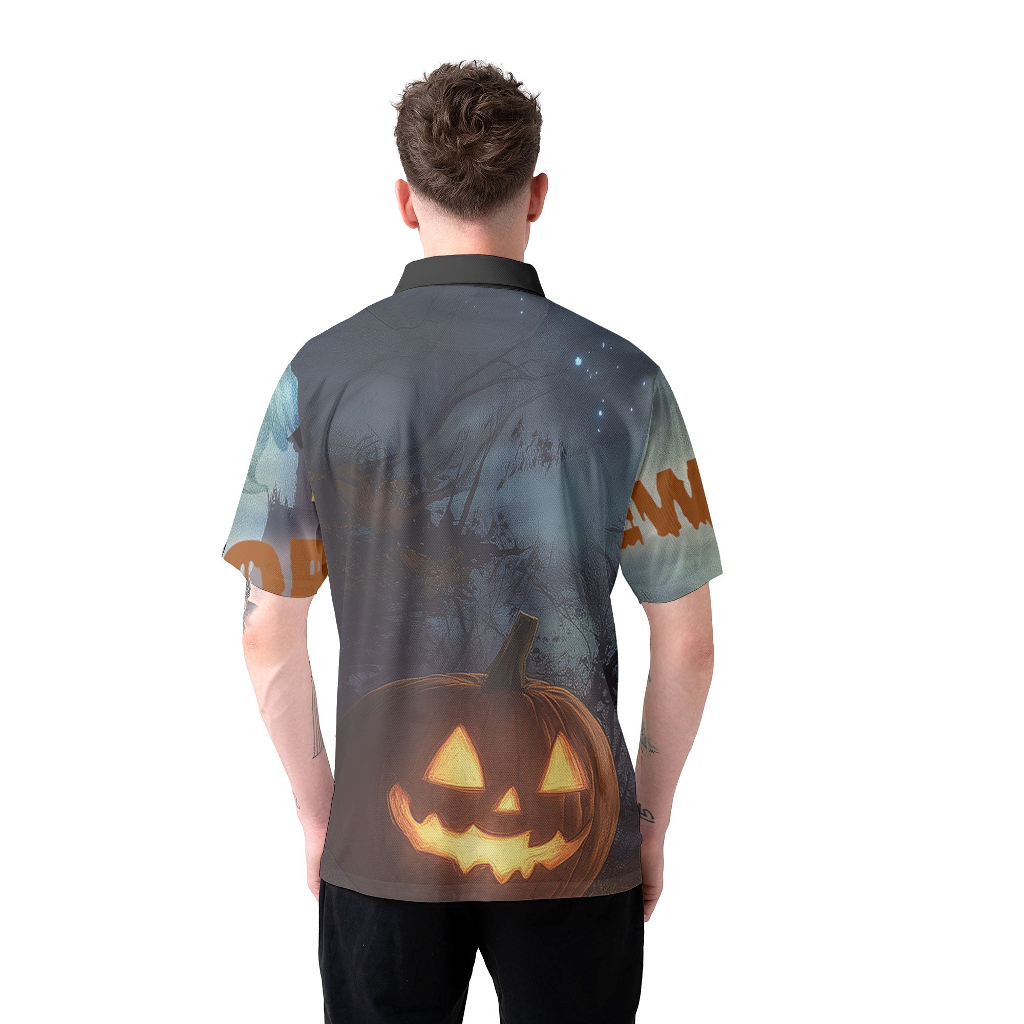 Scary Ghost Pumpkins In Midnight Halloween Polo Shirt - HYPERFAVOR