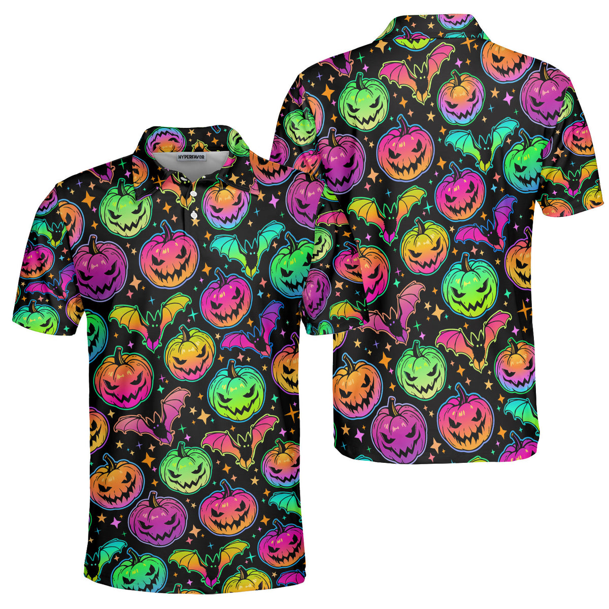 Neon Ghost Pumpkin Halloween Polo Shirt - HYPERFAVOR