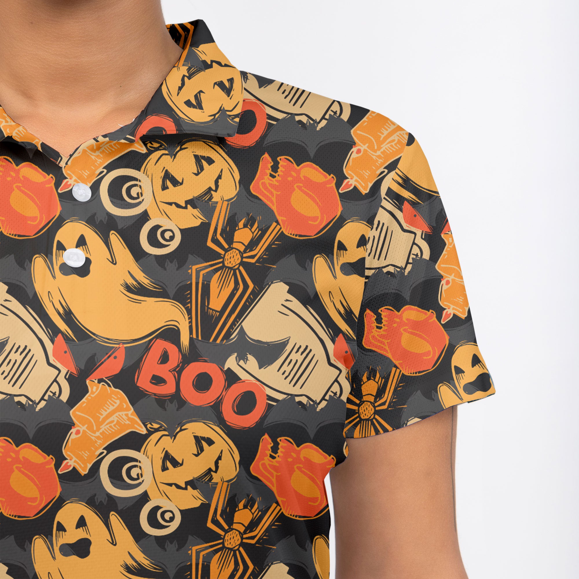 Ghost Pumpkins Halloween Abstract Seamless Pattern Woman Polo Shirt - HYPERFAVOR