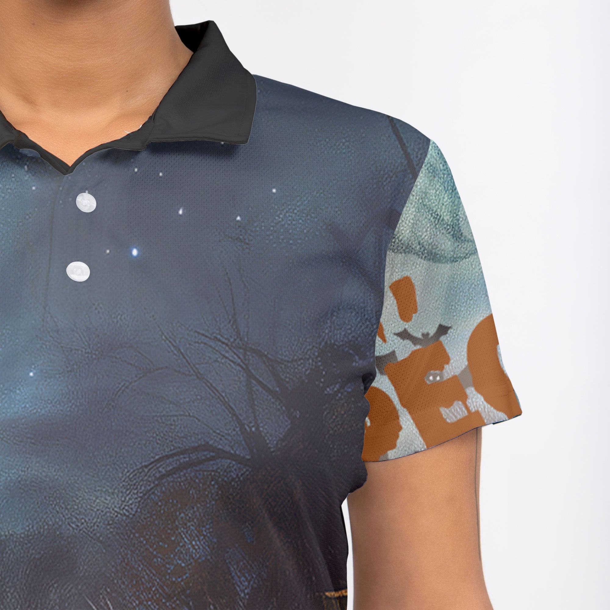 Scary Ghost Pumpkins In Midnight Halloween Woman Polo Shirt - HYPERFAVOR