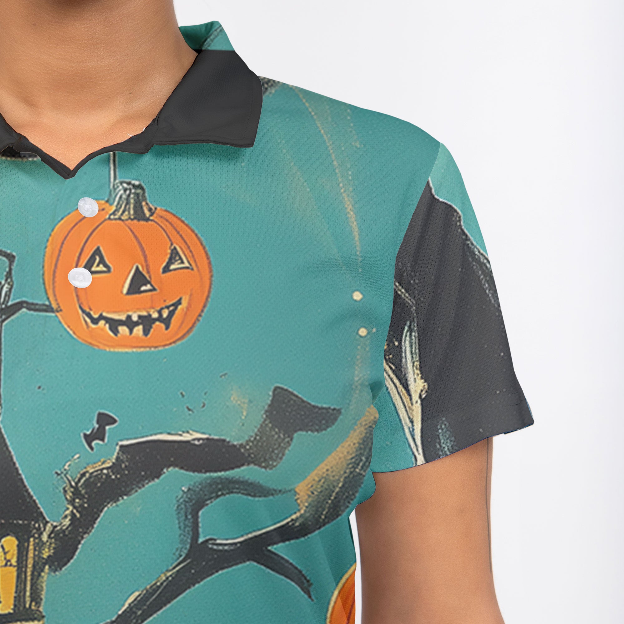 Spooky Ghost Pumpkins Halloween Women Polo Shirt - HYPERFAVOR