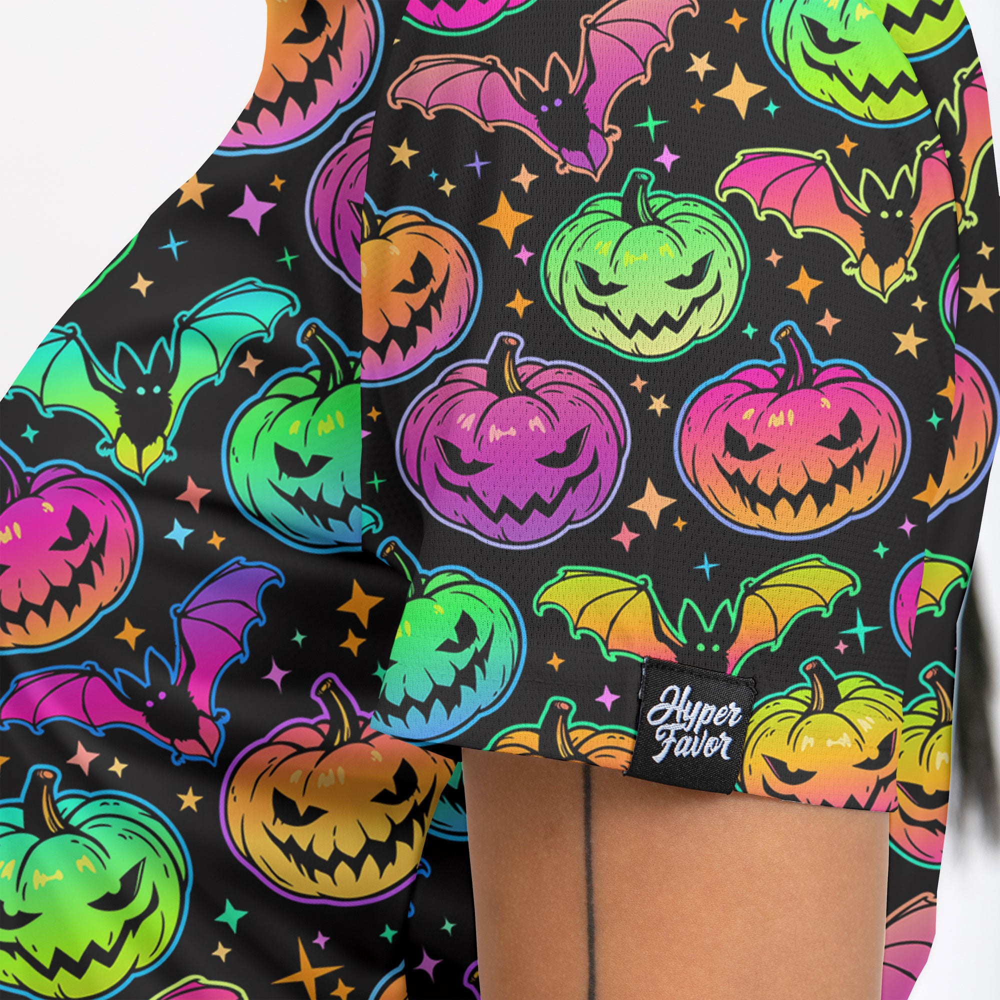 Neon Ghost Pumpkin Halloween Women Polo Shirt - HYPERFAVOR