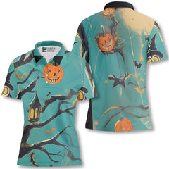 Spooky Ghost Pumpkins Halloween Women Polo Shirt - HYPERFAVOR