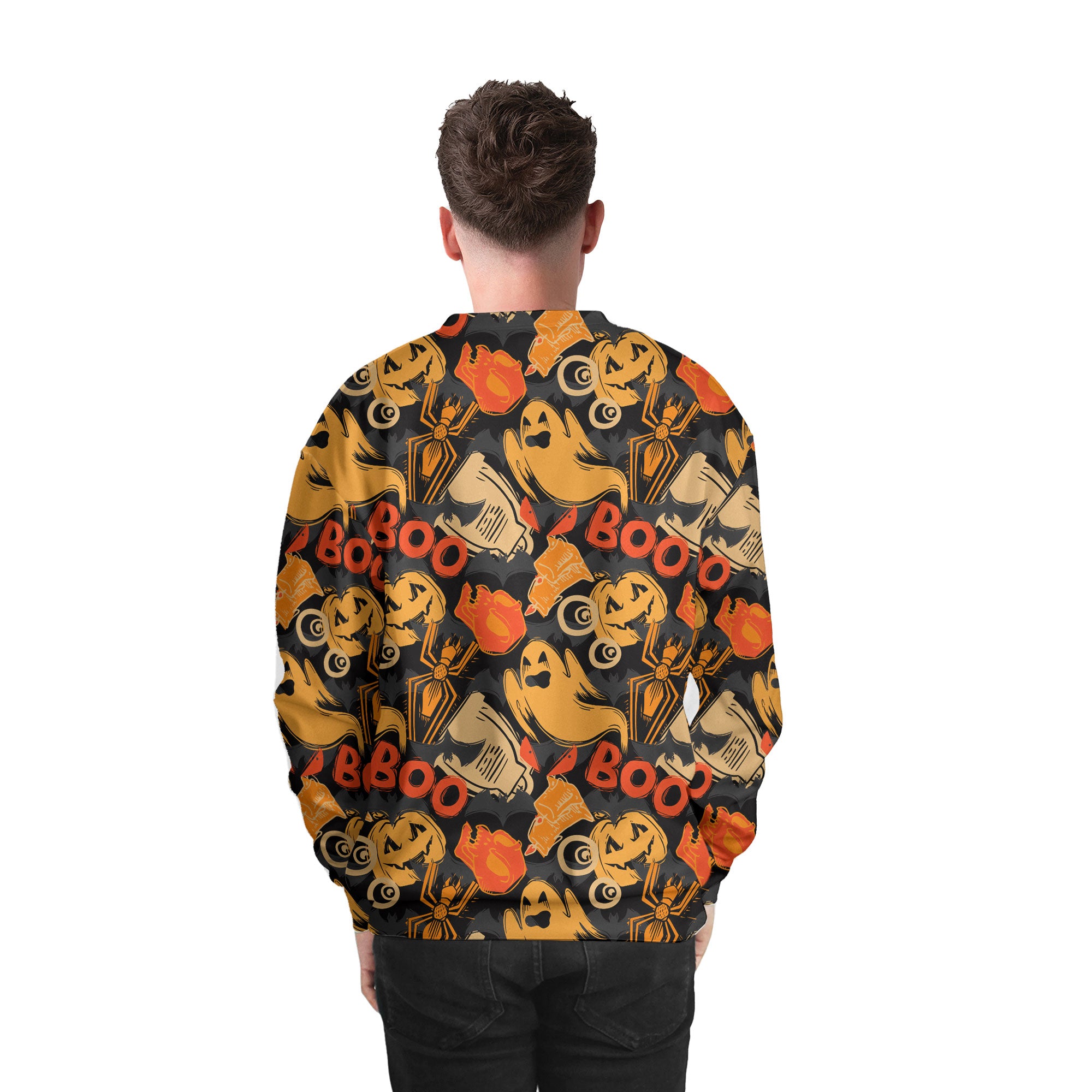 Ghost Pumpkins Halloween Abstract Seamless Pattern Sweatshirt - HYPERFAVOR