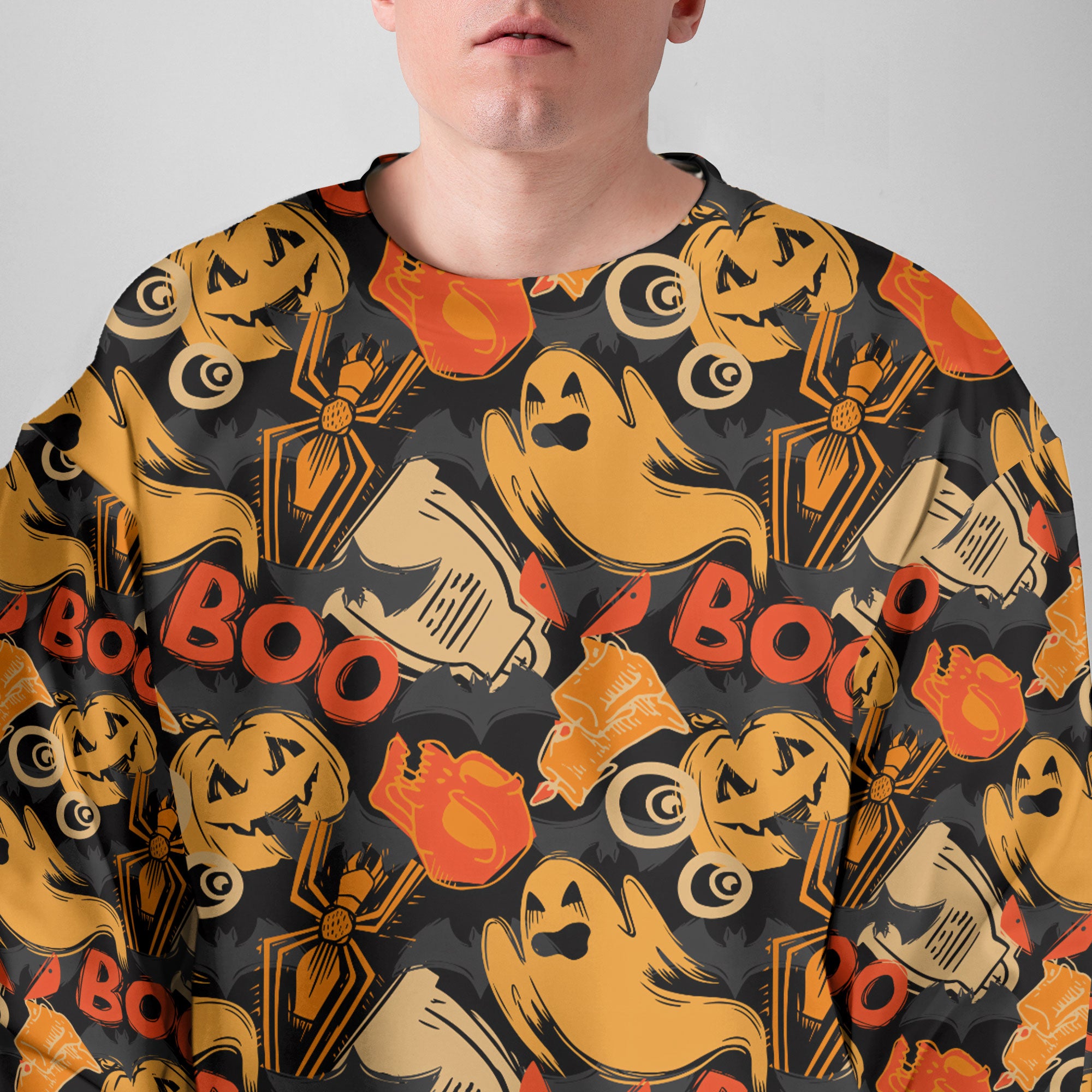 Ghost Pumpkins Halloween Abstract Seamless Pattern Sweatshirt - HYPERFAVOR