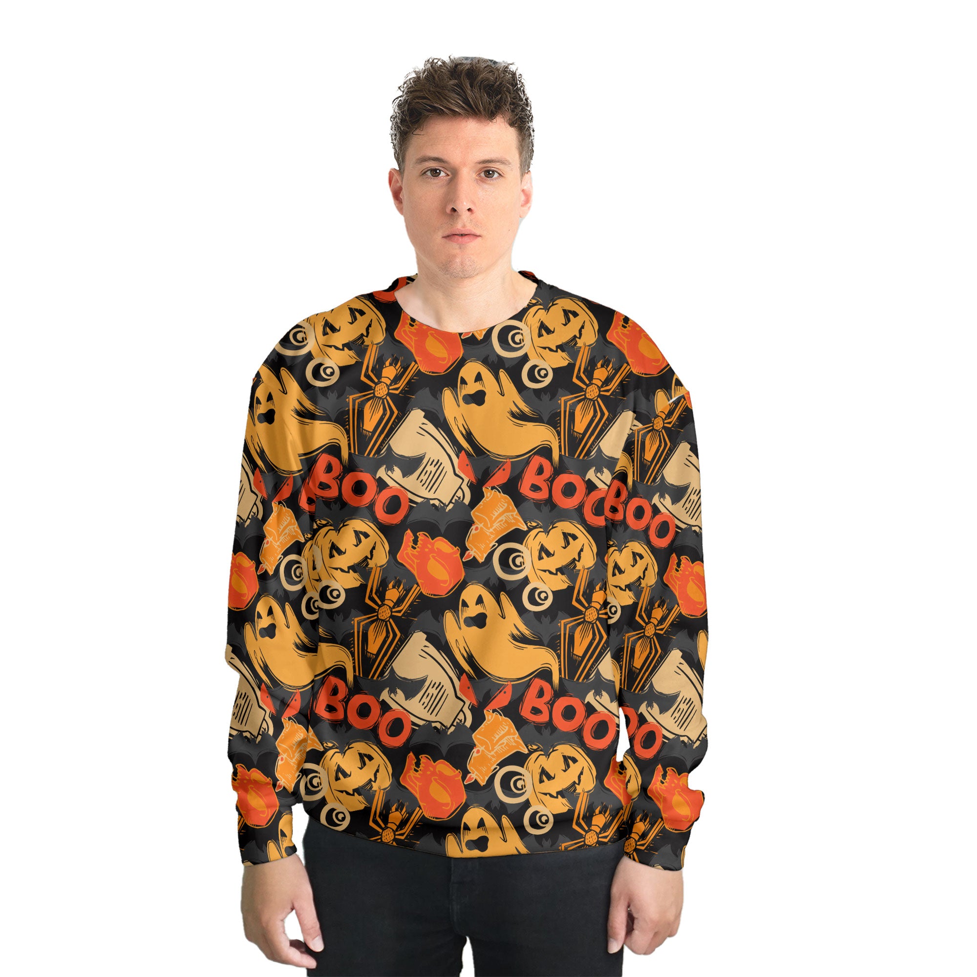 Ghost Pumpkins Halloween Abstract Seamless Pattern Sweatshirt - HYPERFAVOR