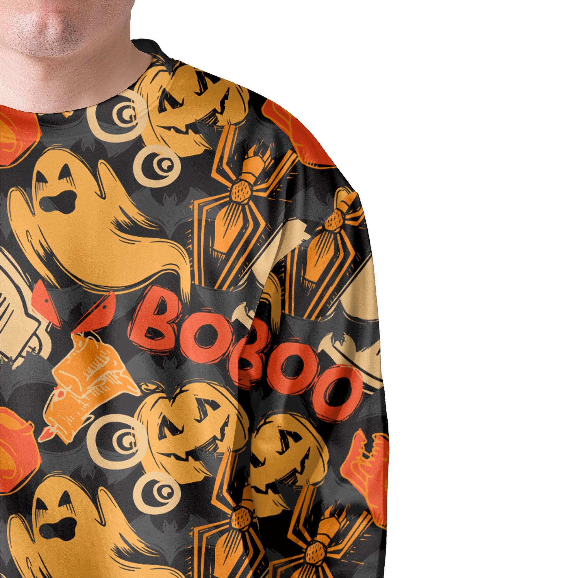 Ghost Pumpkins Halloween Abstract Seamless Pattern Sweatshirt - HYPERFAVOR