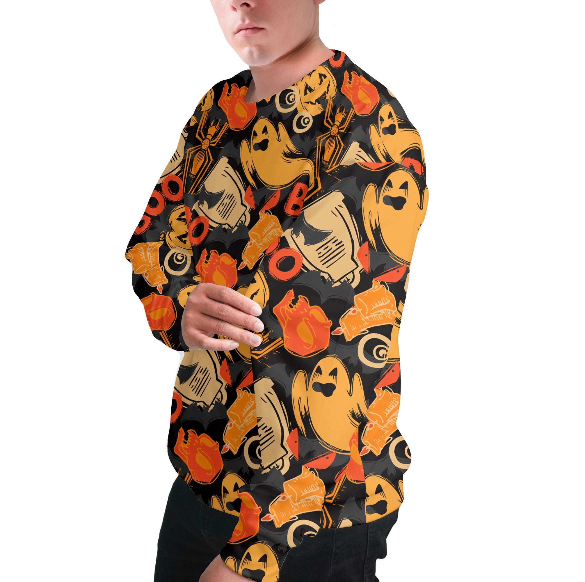 Ghost Pumpkins Halloween Abstract Seamless Pattern Sweatshirt - HYPERFAVOR