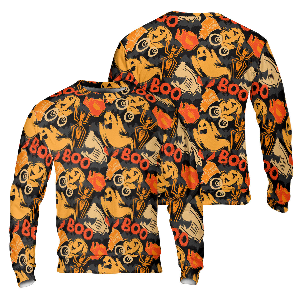 Ghost Pumpkins Halloween Abstract Seamless Pattern Sweatshirt - HYPERFAVOR