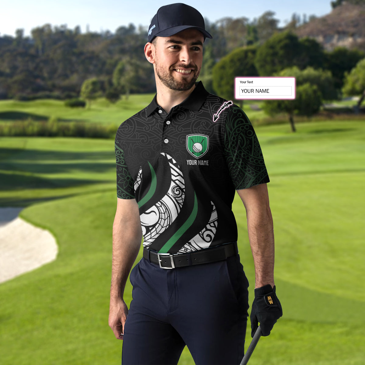 Golf Black And Green Abstract Pattern Custom Polo Shirt, Personalized Golf Gift For Male Golfers - Hyperfavor