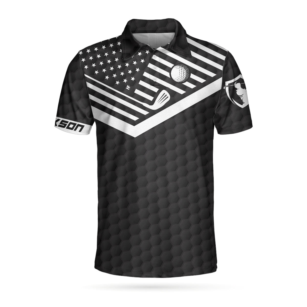 Golf Ball And Golf Club Custom Polo Shirt, Personalized Black American Flag Polo Shirt, Best Golf Shirt For Men