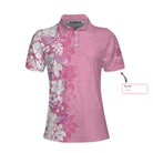 Golfer Flower Pink Custom Short Sleeve Women Polo Shirt, Personalized Floral Golf Shirt For Ladies
