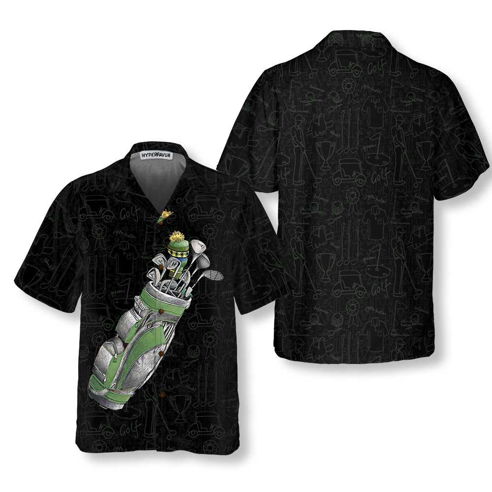 Green Golf Bag On Golfer Pattern Hawaiian Shirt, Golfing Items Pattern Shirt, Best Gift For Golfers