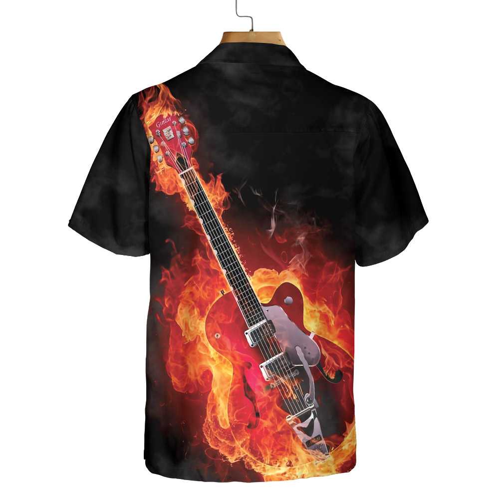 Guitar On Fire Hawaiian Shirt, American Flag Fire Guitar Shirt