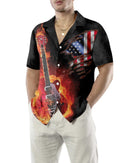 Guitar On Fire Hawaiian Shirt, American Flag Fire Guitar Shirt