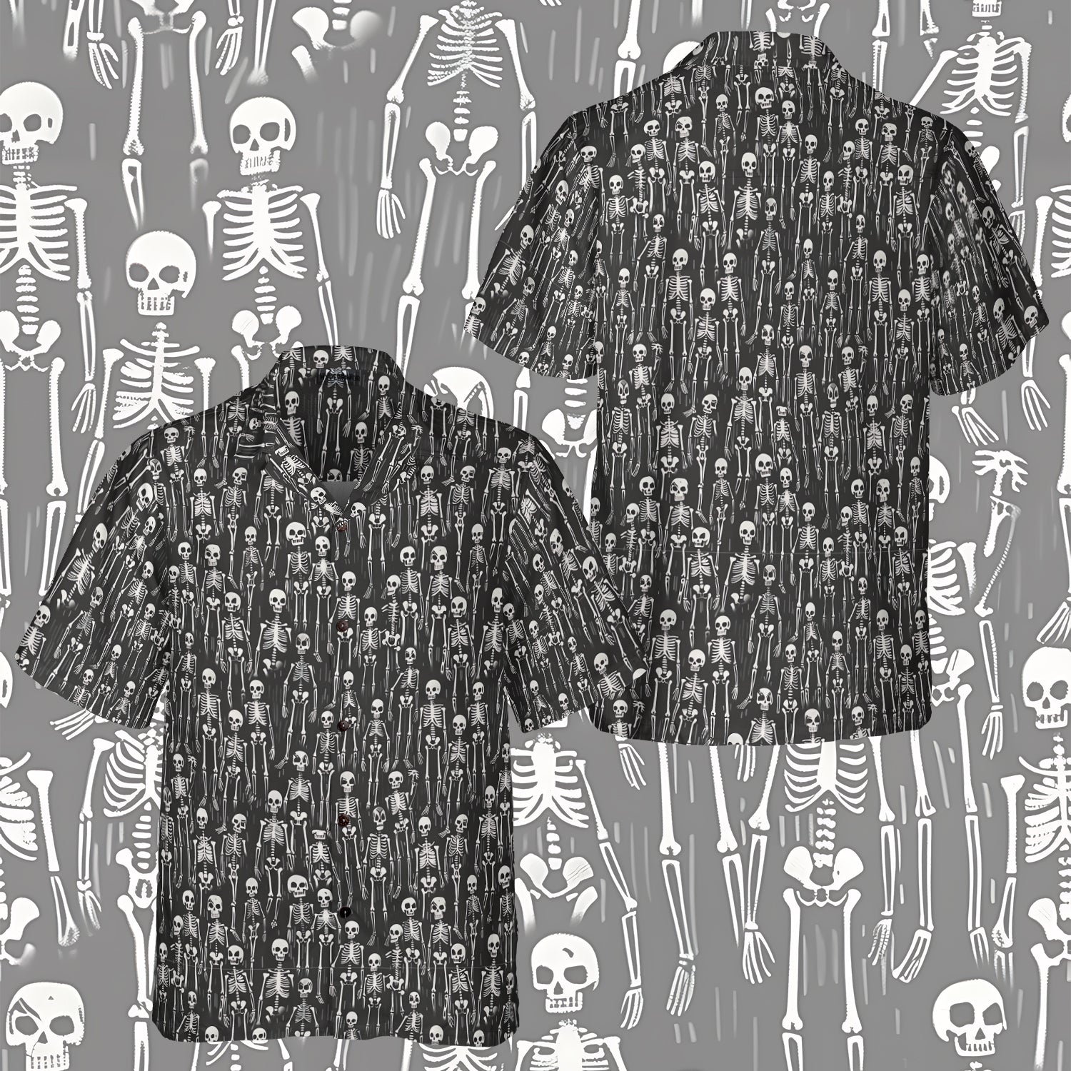 HYPERFAVOR Halloween Spooky Skeleton Hawaiian Shirt