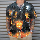 Halloween Black Cat & Pumpkin Hawaiian Shirt, Spooky Halloween Shirt For Men And Women