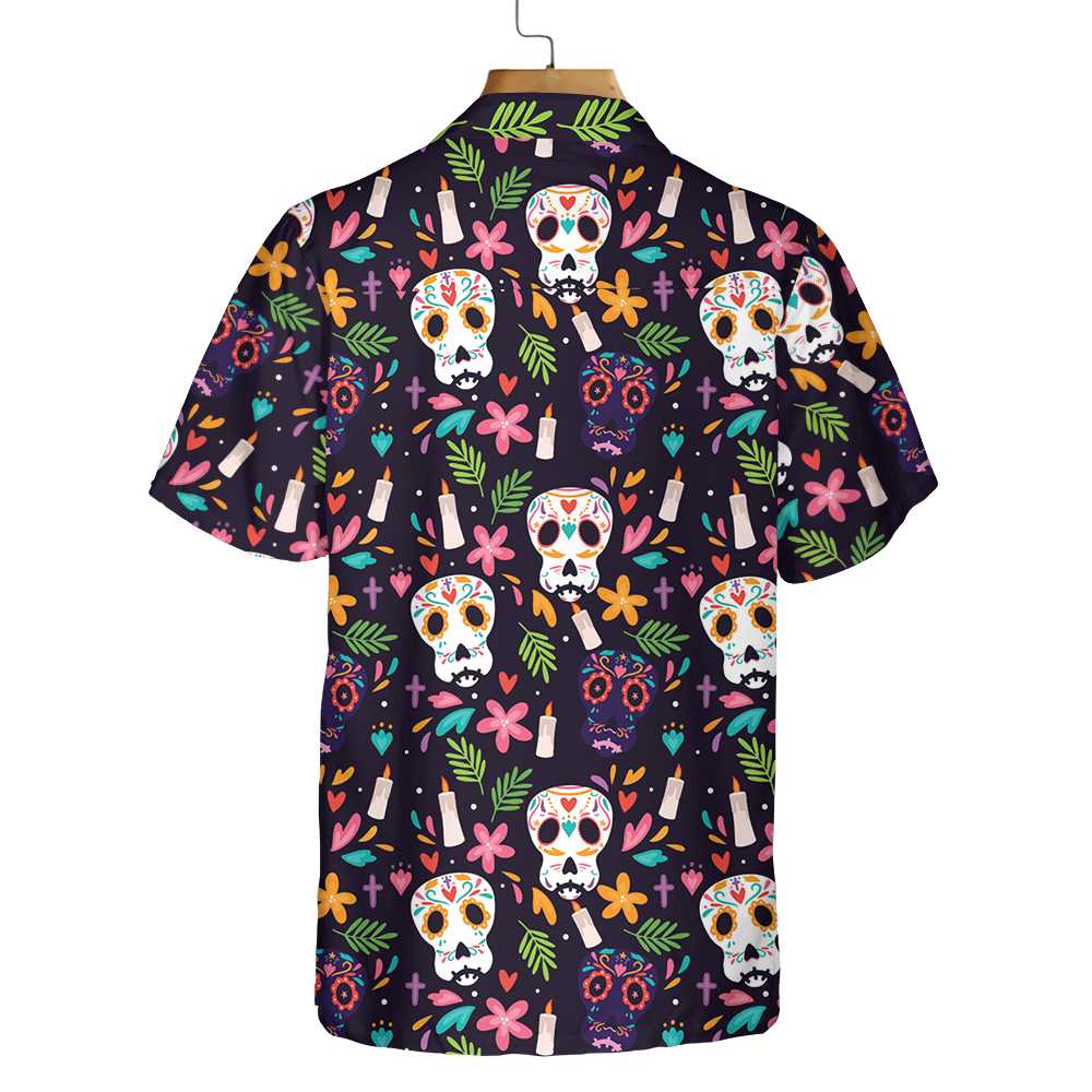 Halloween Gift Bone Skull Dog With Mexico Pattern Hawaiian Shirt, Funny Sugar Skull Dachshund Shirt