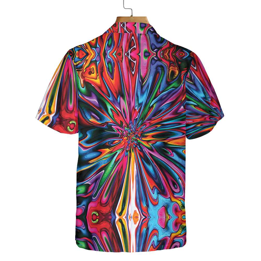 Hippie Colorful Kaleidoscope Hawaiian Shirt, Abstract Hippie Art Shirt, Unique Hippie Gift