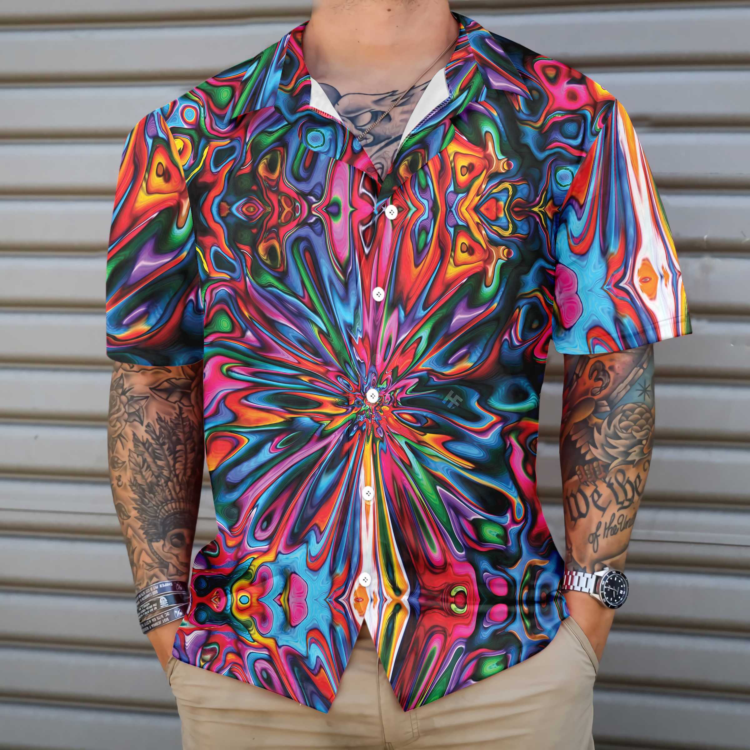 Hippie Colorful Kaleidoscope Hawaiian Shirt, Abstract Hippie Art Shirt, Unique Hippie Gift