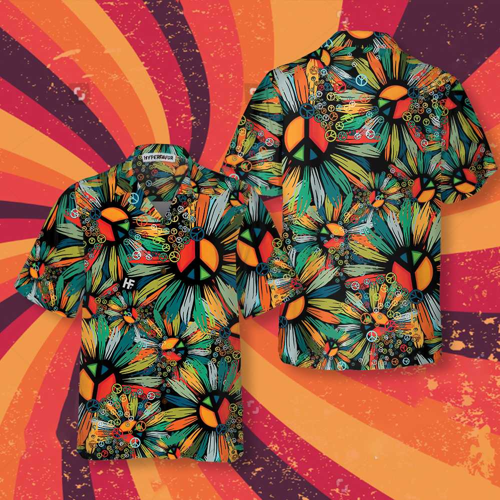 Hippie Soul Hawaiian Shirt, Floral Hippie Peace Signs Shirt