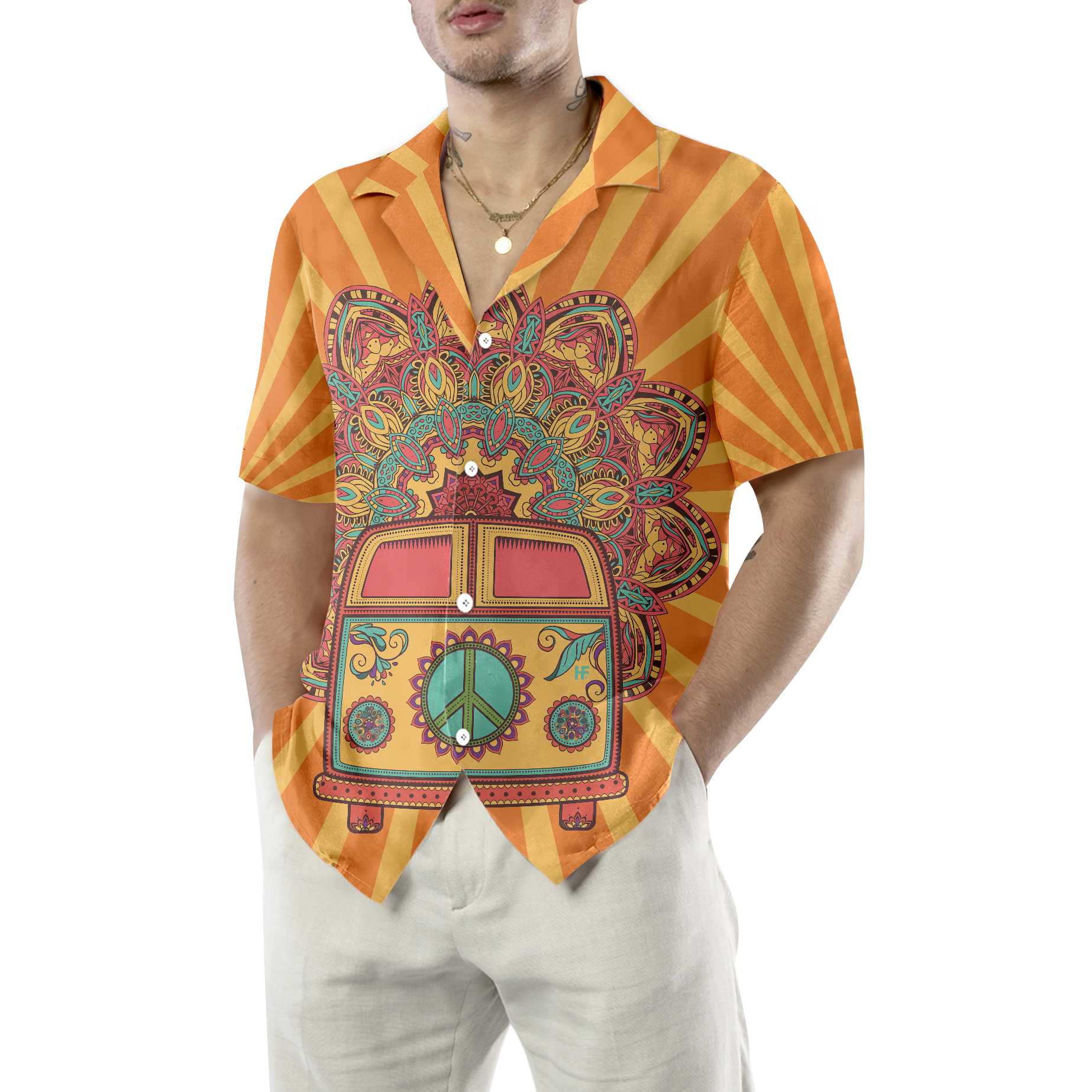Hippie Van Mandala Hawaiian Shirt, Funny Hippie Shirt, Unique Hippie Gift