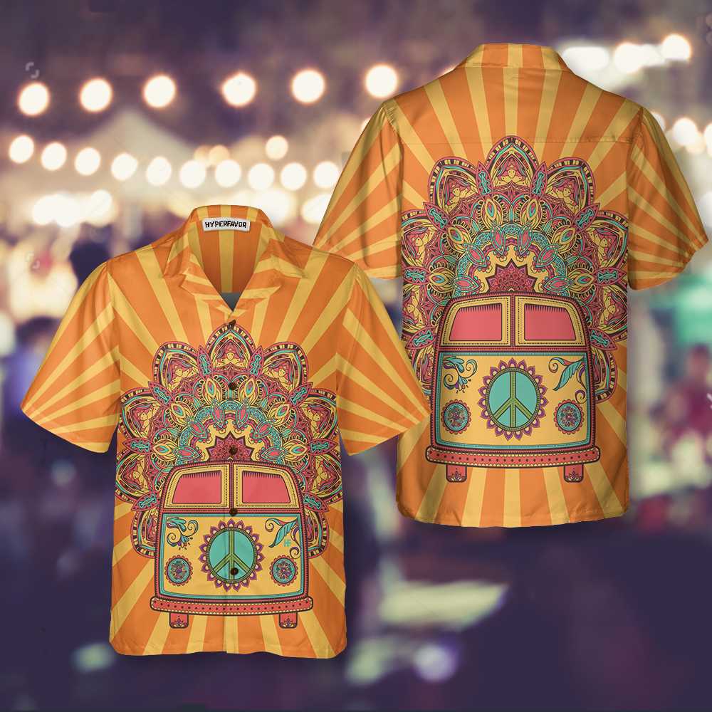 Hippie Van Mandala Hawaiian Shirt, Funny Hippie Shirt, Unique Hippie Gift