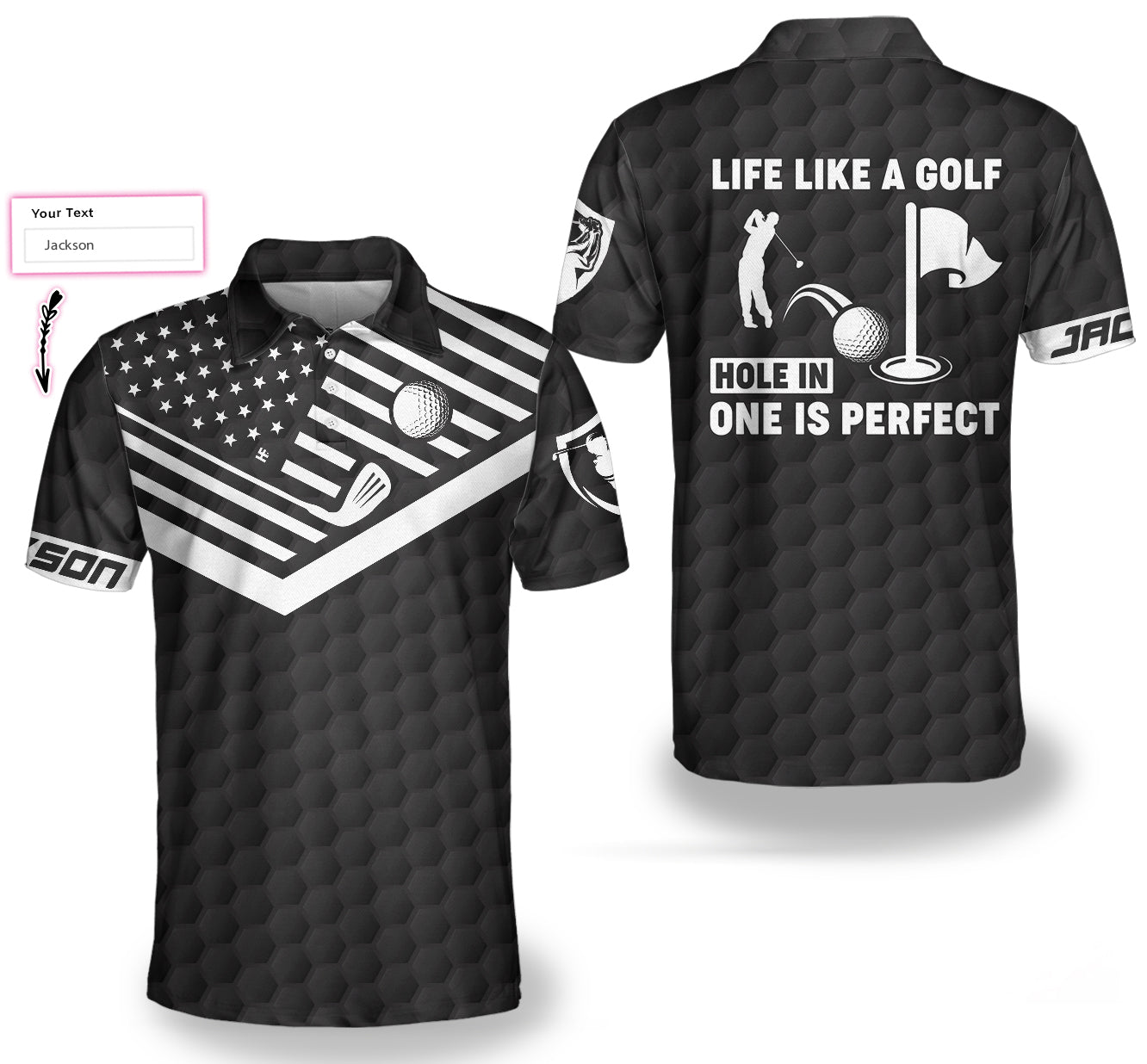 Hole In One Is Perfect Black American Flag Golf Custom Polo Shirt For Men, Best Gift For Golfers
