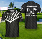 Hole In One Is Perfect Black American Flag Golf Custom Polo Shirt For Men, Best Gift For Golfers